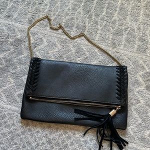 Moda Luxe Black Palermo Stich Fold over Clutch
